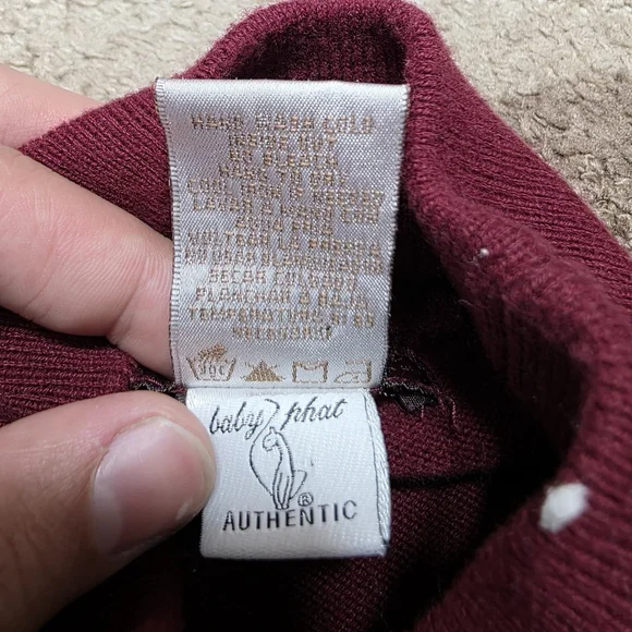 Baby Phat Sweater With High Neck Fitted Sleeves Burgundy Red Good Graphic Size S - Picture 5 of 8